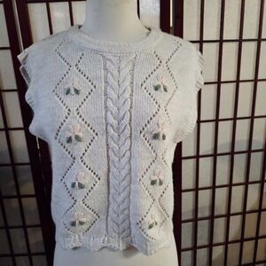 Sincerely Jules Cream Floral Knit Sweater Vest Large